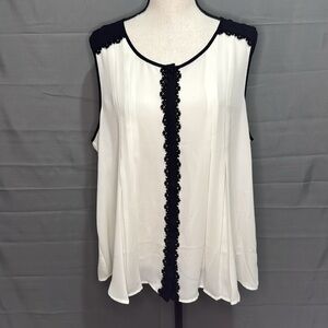 White Sleeveless Sheer Top with Black Lace and Trim